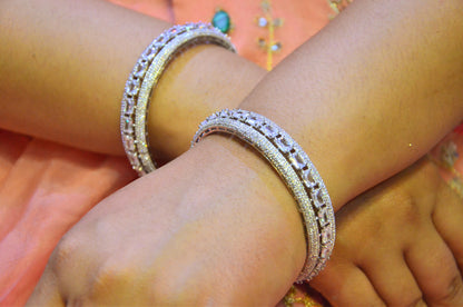 Fara Clear White & Silver Bangles