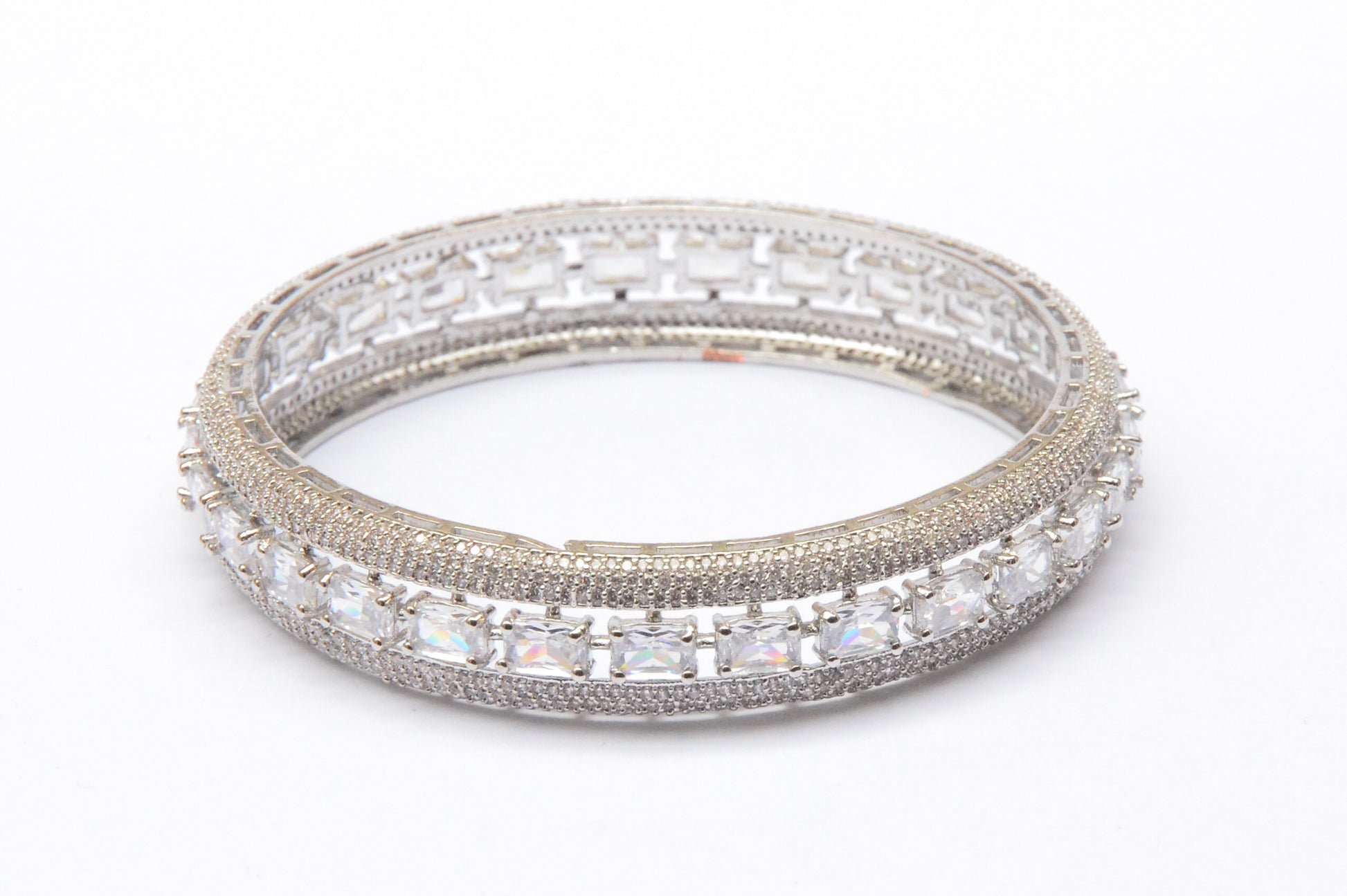 Fara Clear White & Silver Bangles - BanglesBay