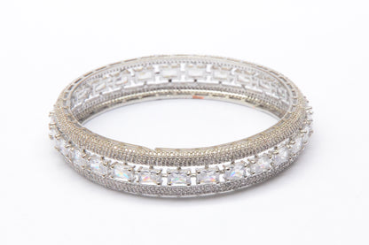 Fara Clear White & Silver Bangles - BanglesBay