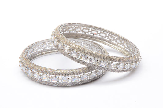 Fara Clear White & Silver Bangles - BanglesBay